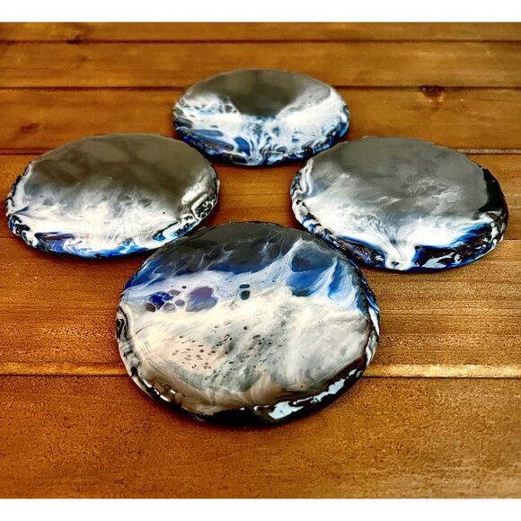 4 Piece Slate and Epoxy Resin Coaster Set - Picture 2 of 2